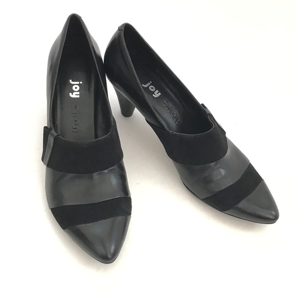 JOY CHEN Black Leather Heels Pointed Toe Leather Pumps Women’s Size 9 - Picture 16 of 16